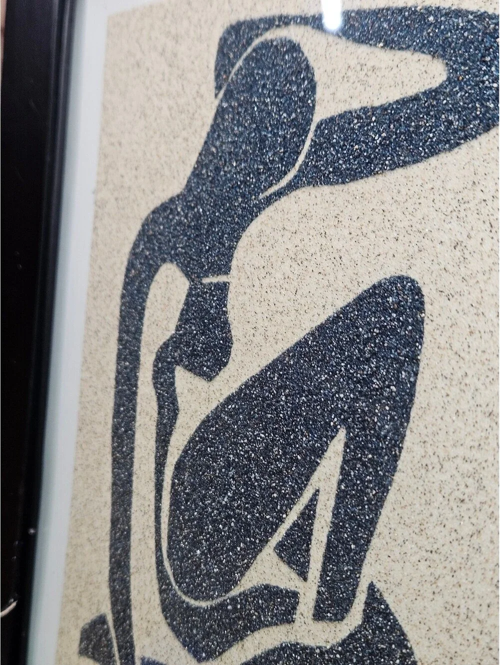 Vintage Framed Matisse Style Black Seated Female Silhouette Textured Sand Art
